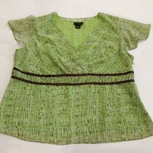 Lane Bryant Blouse 22 24 Green Brown Short Sleeves